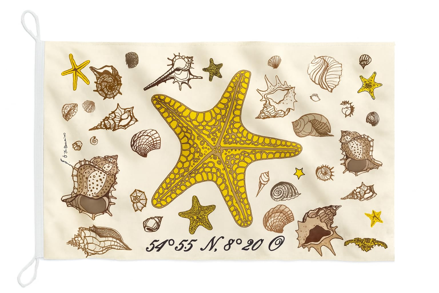 Drapeau étoile de mer maritime 335x200 cm avec coquillages pour décoration murale