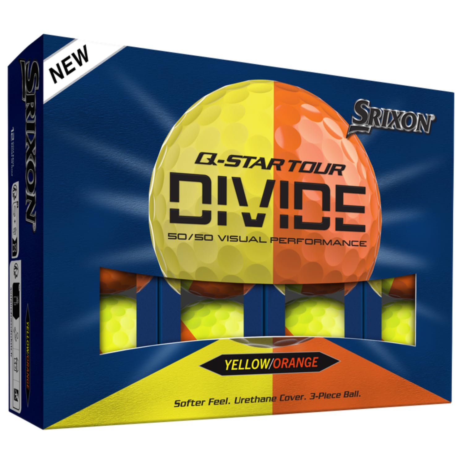 Srixon Q-STAR TOUR DIVIDE Two-Tone Urethane Golf Balls, Soft Feel, Optimized Distance, FastLayer Core with 74 Compression, Golf Gift Idea for Golfers, Pack of 12