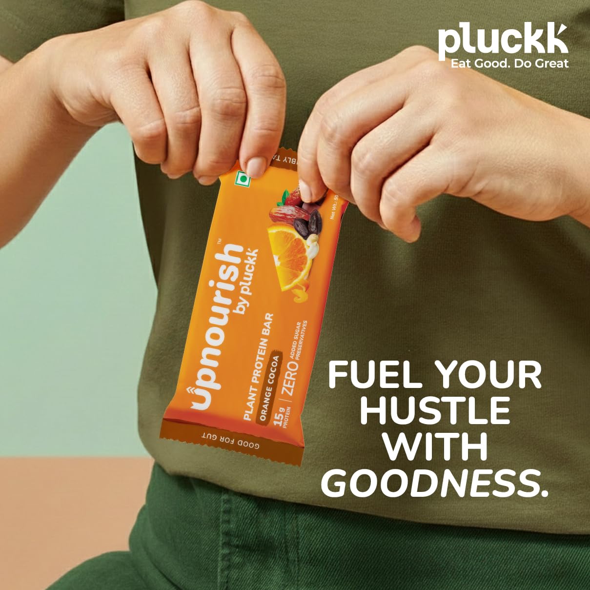 Chocolate Orange Protein Bar - No Refined Sugar (Pack of 6) | 15 g Complete Protein | Upnourish by Pluckk (Cocoa Orange) — Amazon image 4