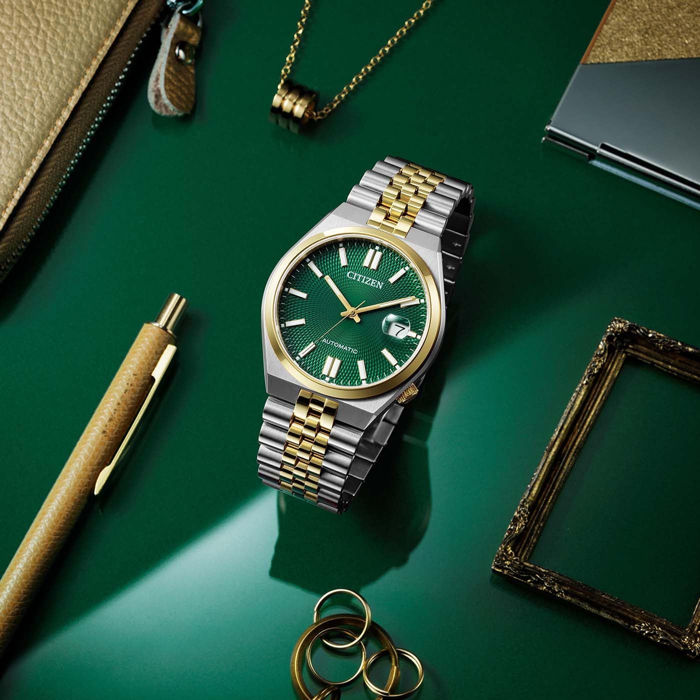 Citizen TSUYOSA Automatik Herrenuhr Edelstahl, Grün, 40 mm, NK0024-54X | Automatik | Keine Batterie Nötig | Saphirglas | 5 bar Wasserdicht | 60 Stunden Gangreserve | Edelstahlband