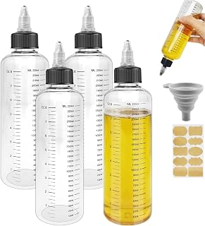 Realure 4Pcs Botella Exprimible Aceite de Plastico, 250ml Botella de Salsa Transparente, Squeeze Bottle con Escala Tapa de Punta, Dispensador de Botellas de Plástico, para Vinagre Salsa Líquidos