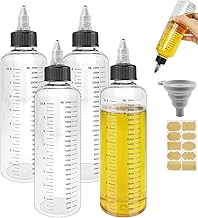 Realure 4 x Plastic Squeeze Bottle, 230 ml 8 oz Kitchen Bottles with Scale and Twist Cap, Transparent Kitchen Oil Dispenser Bottle for Oil, Seasonings, Sauces, Liquids, Glue