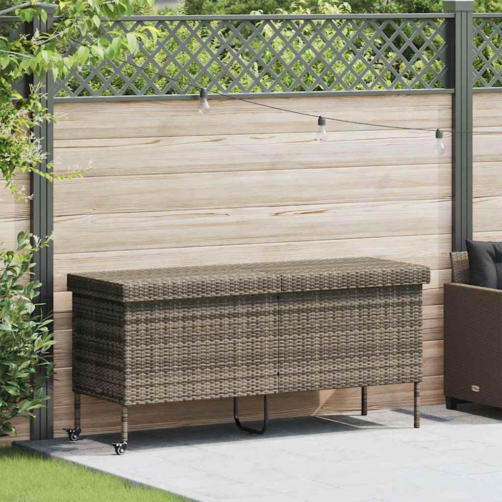 vidaXL Skrzynia ogrodowa z kółkami, szara, 160x55x75 cm, polirattan
