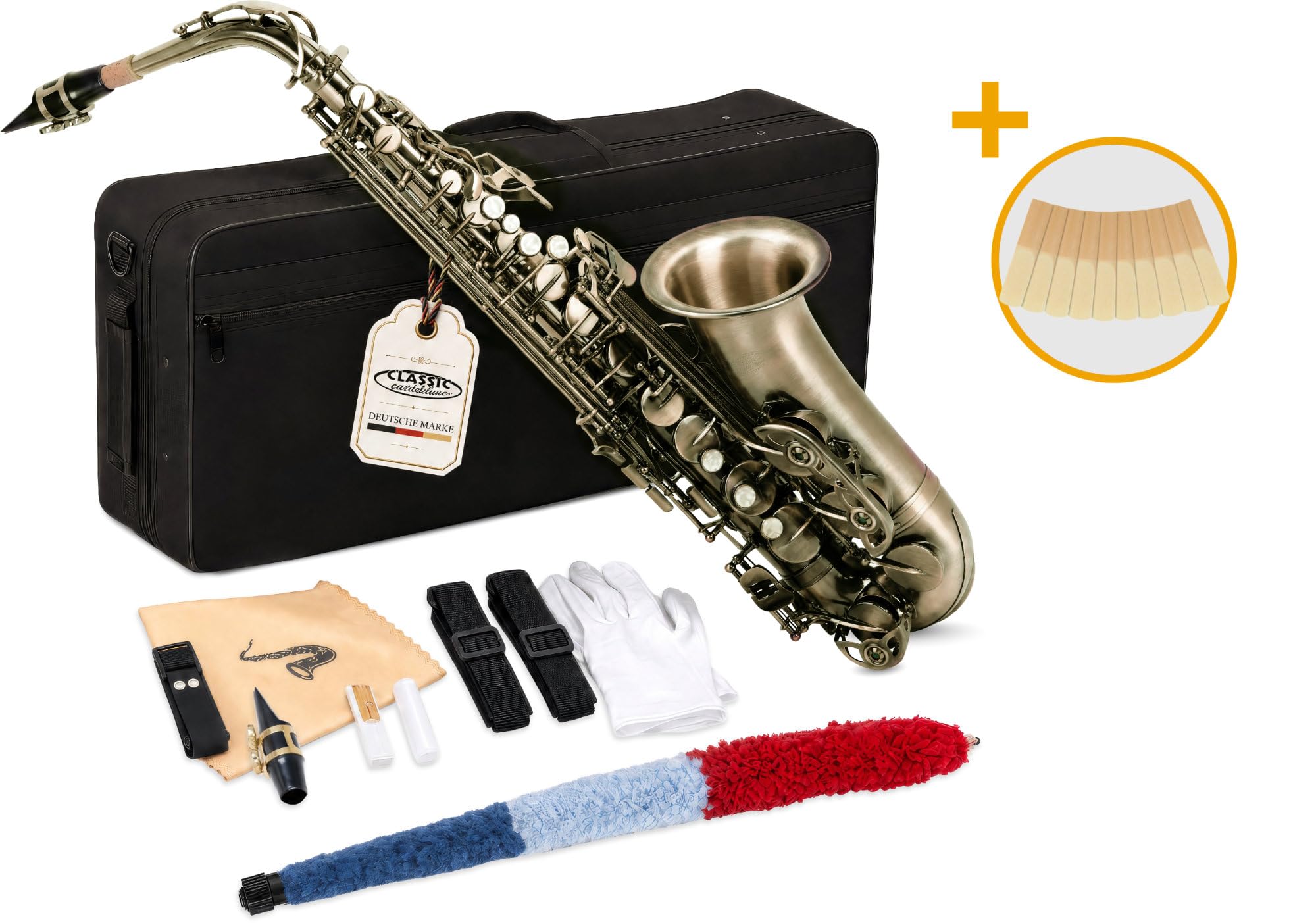 Classic Cantabile AS-450 Antique Yellow Eb Set Sassofono Alto, Peso: 2 | Sassofono alto in ottone, Finitura vintage Antique Yellow, Chiave Fa# alta, Suono pieno e caldo, Risposta rapida, 4 kg, Ance