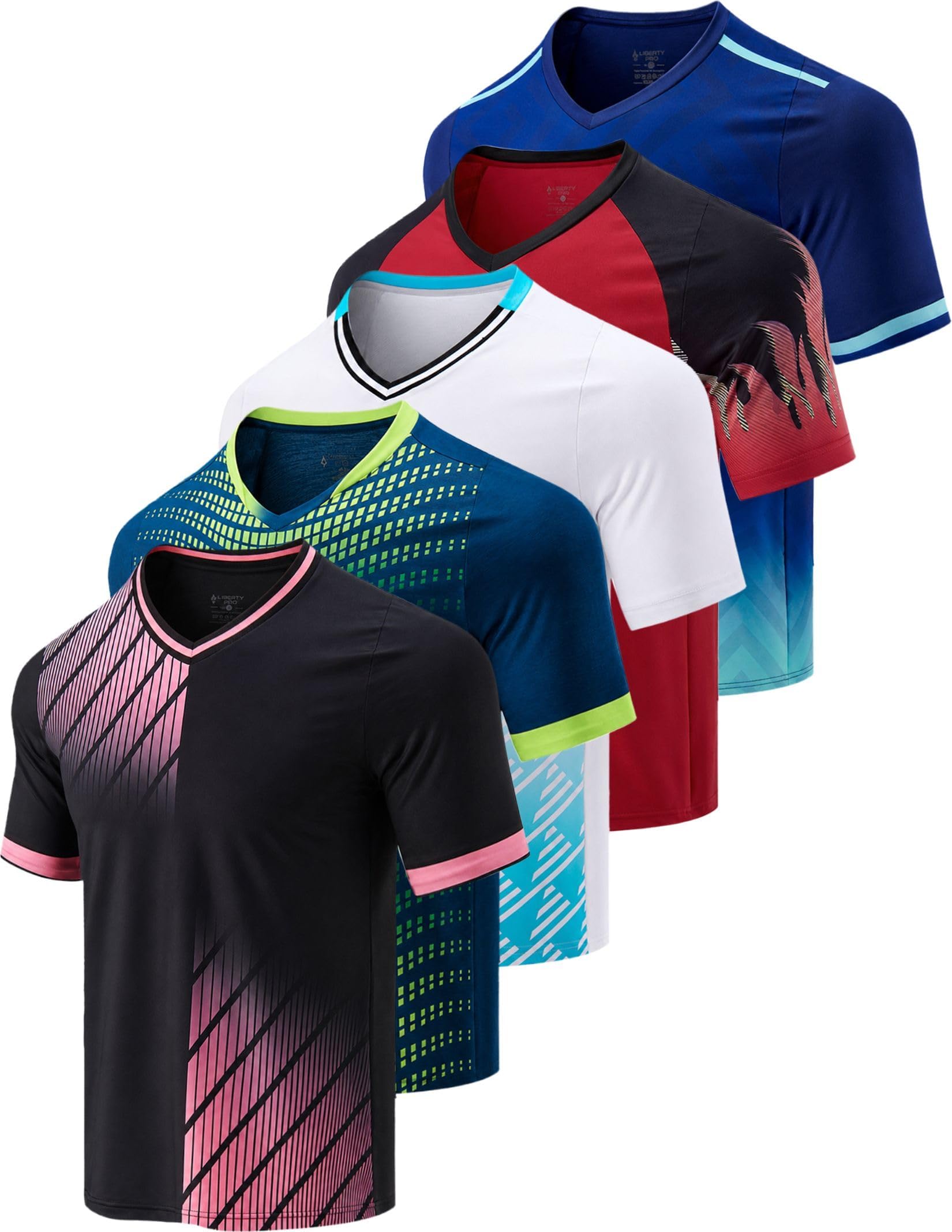 5 Pack Mens V-Neck Dry Fit T-Shirts, Active Athletic Short Sleeve Workout Tops, Performance Gym Tees (Available in Plus Size)