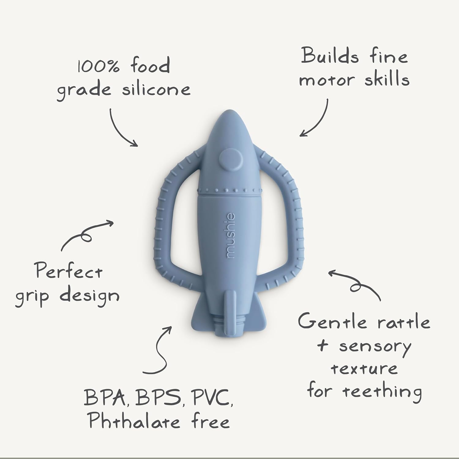 mushie Silicone Baby Rocket Rattle Teether Toy - Image 9