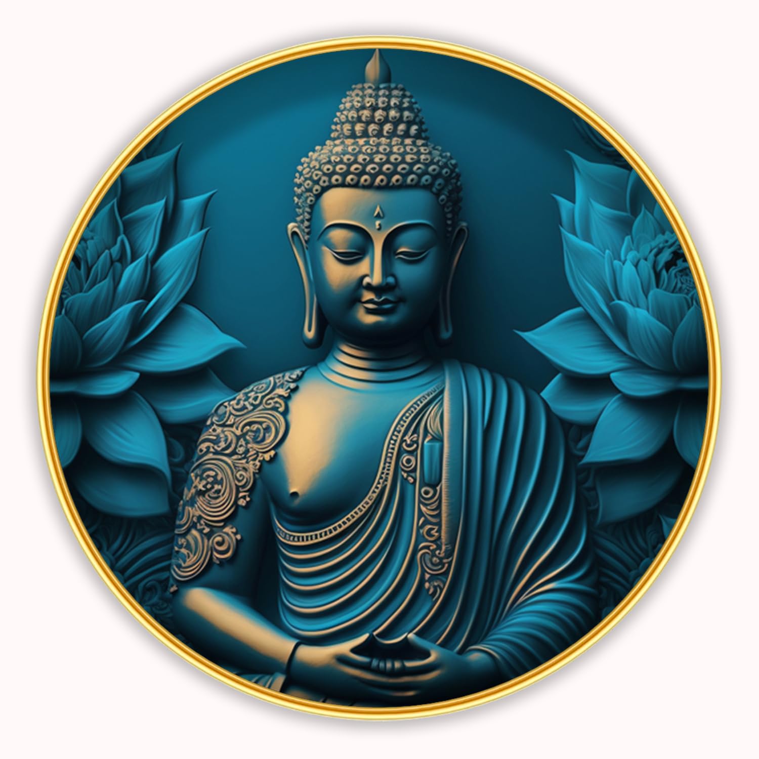 Religious Lord Buddha Round Photo Frame with Gold Slim Frame,Wall Mount Sparkle Coated Lamination, 30 x 30 cm 10775-image-32