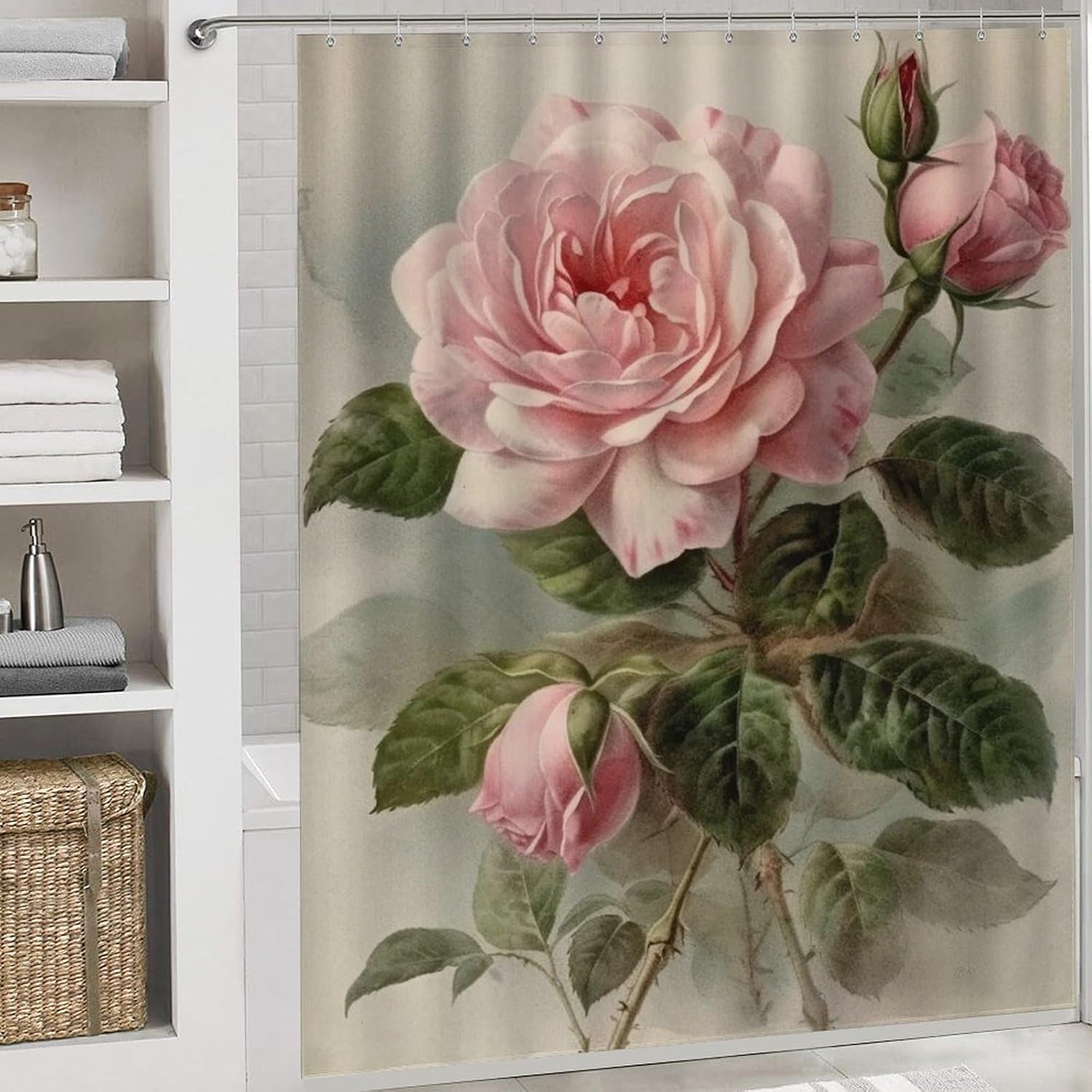 Four Piece Bathroom Set with Toilet Lid Cover and Non-Slip Rugs Minimalist Shower Curtain for Bathroom Set