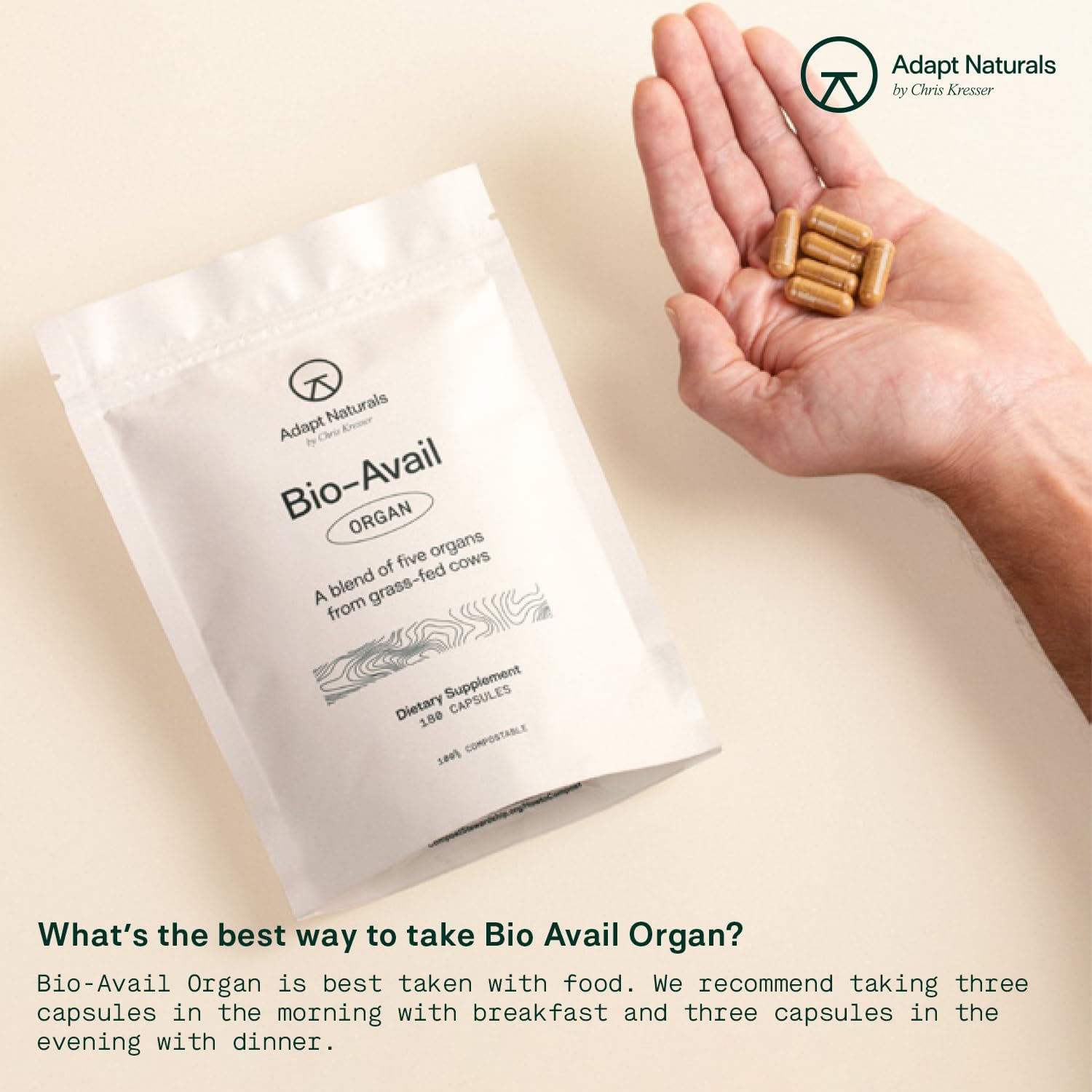 Adapt Naturals Organ Supplement, Bioavailable Grass Fed Beef Liver Capsules, Blend of Liver, Heart, Kidney, Pancreas & Spleen, Support Liver Cleanse Detox & Repair | Source of CoQ10-30 Days Supply - Image 4