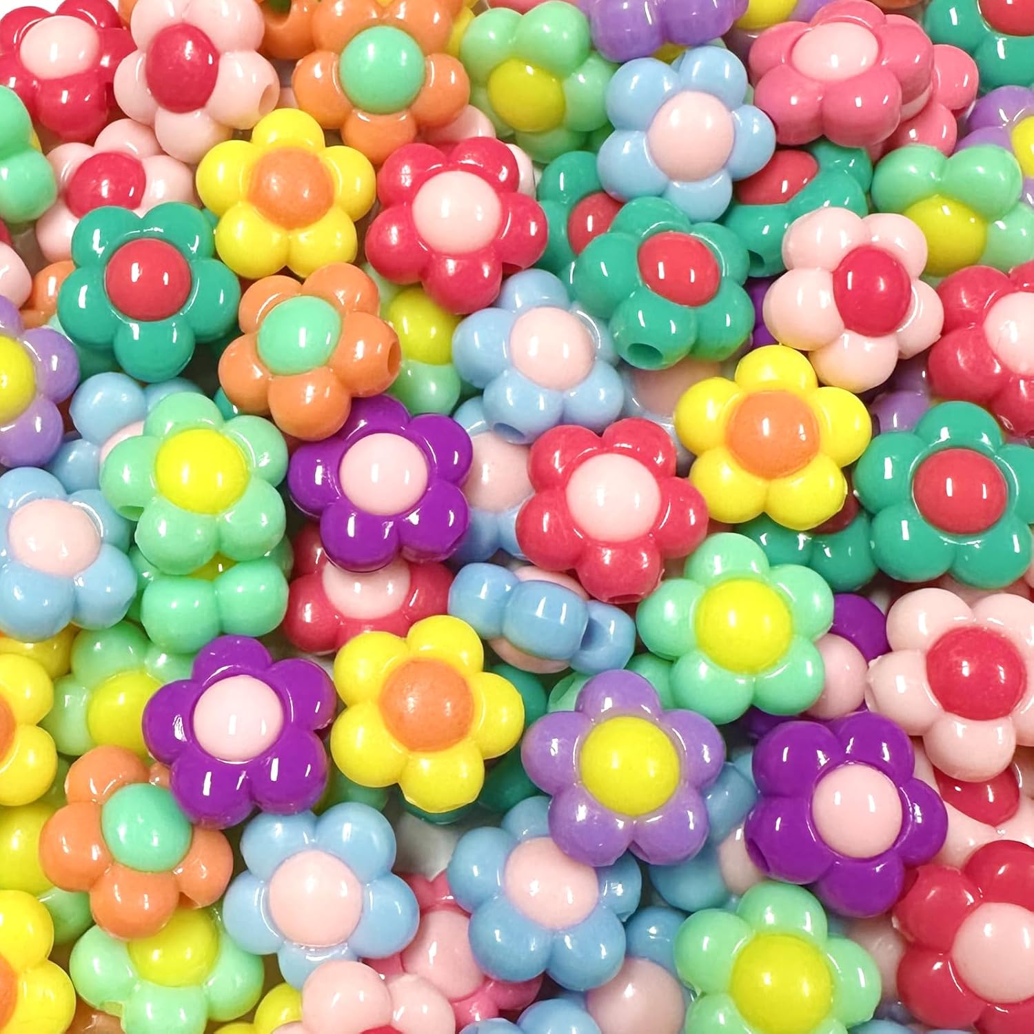 120pcs Acrylic Flower Beads 16mm Colorful Chunky Beads with Large Size Hole for Craft Cute Spacer Bead for Jewelry Making,DIY Charms Bracelet Necklaces Keychain Making Supplies