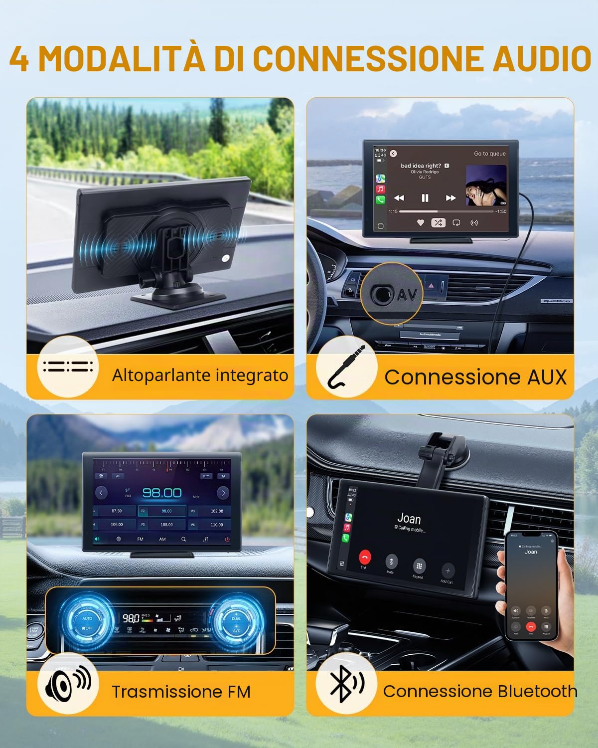 8 Pollici Schermo per Auto con Telecamerass Car Play per Auto Wireless Carplay Auto per Android e Apple Touchscreen con Mirror Link Navigazione GPS Controllo Vocale Radio AUX FM