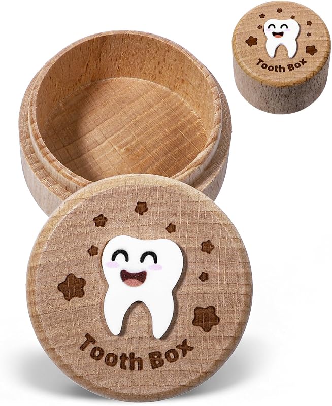 1 Pc 3D Carved Tooth Fairy Box, Wood Tooth Storage Boxs Fairy Holder, Teeth Keepsake Box Cute for Kids' First Lost Teeth Gifts for Birthdays Baby Shower Holiday