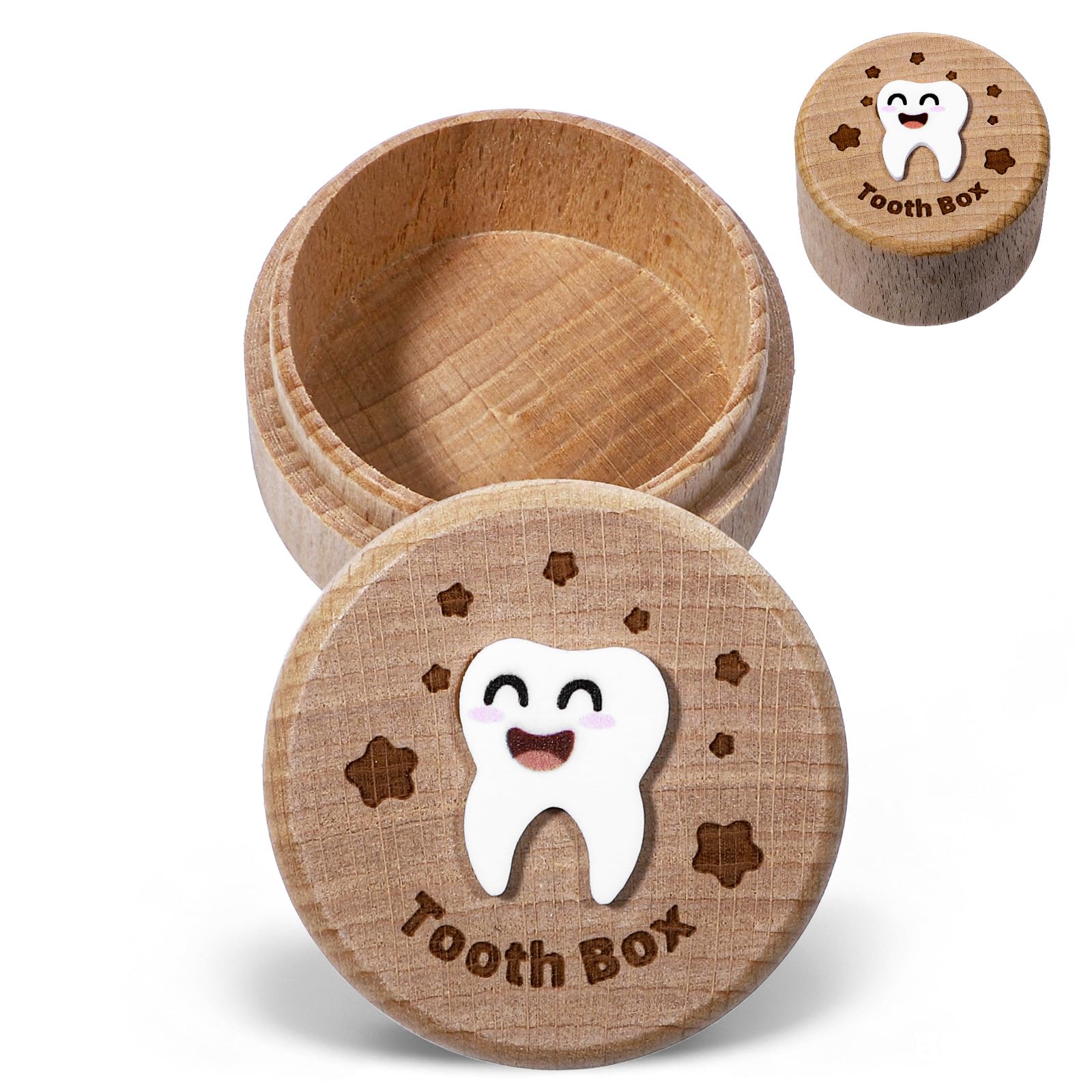 LIQWEI 1 Pc 3D Carved Tooth Fairy Box, Wood Tooth Storage Boxs Fairy Holder