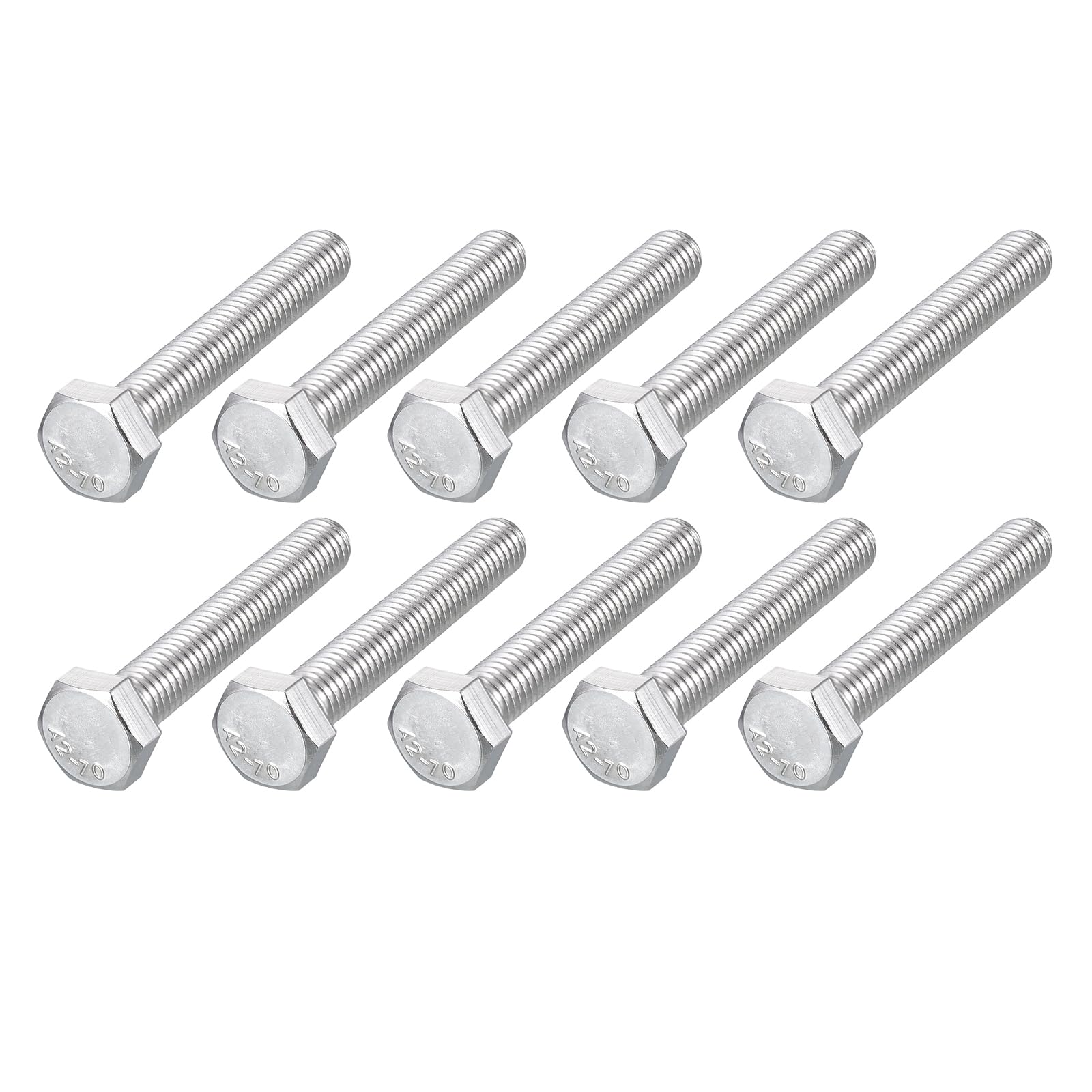 METALLIXITY Hex Bolts (M8-1.25x50mm) 10Pcs, 304 Stainless Steel Coarse Fully Threaded Hex Head Screw Bolt Machine Screws