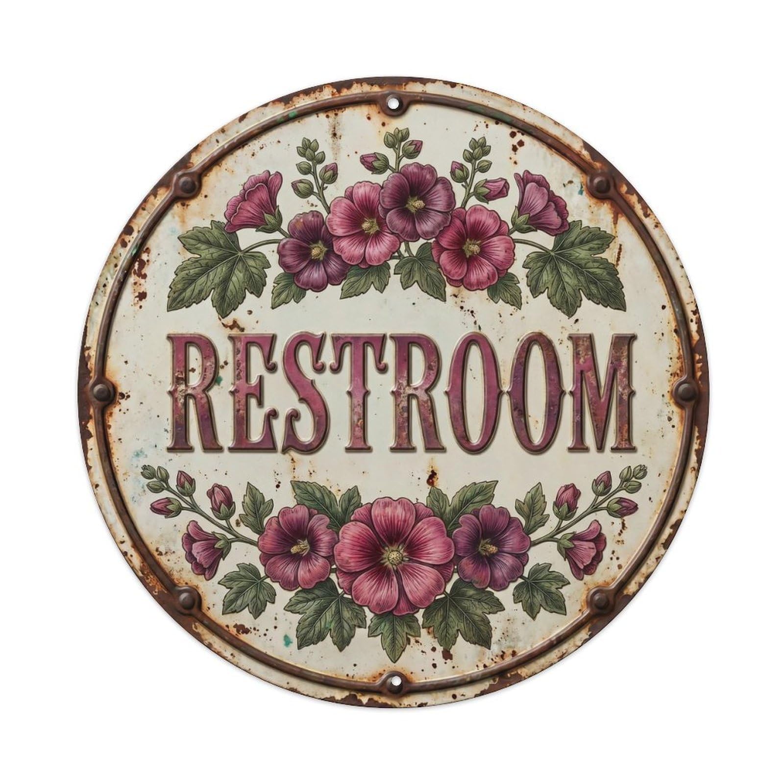 Botanical Floral Room Label Restroom Hollyhock Metal Tin Sign