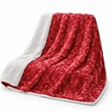 Valentine Hearts Luxury Faux Fur Red Blanket - Romantic Couples 2 Person Plush Gift Idea | White Sherpa Backside - Soft Warm Cuddly Fluffy - Large Queen Size Reversible - 90