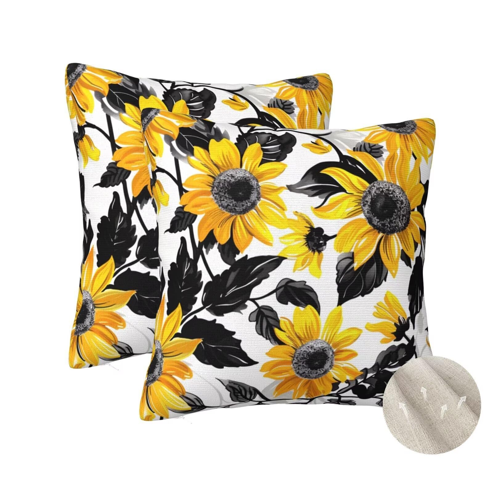 Housses de coussin automne 70x70 cm au motif tournesol artistique avec zip invisible