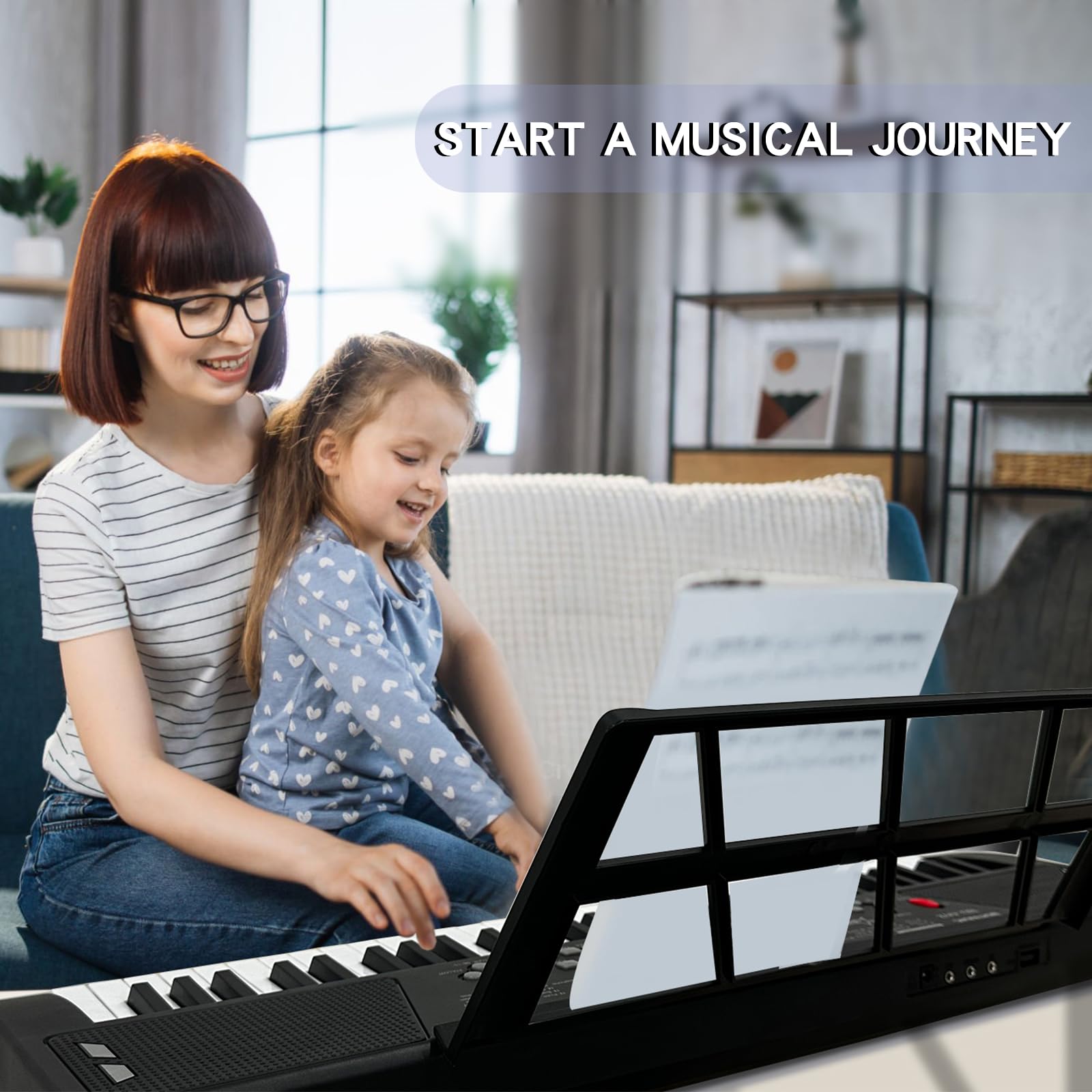 61 key piano keyboard，keyboards piano with Built-In Speaker Microphone, Sheet Music Stand and Power Supply, Portable Electronic Keyboard Piano for Beginners