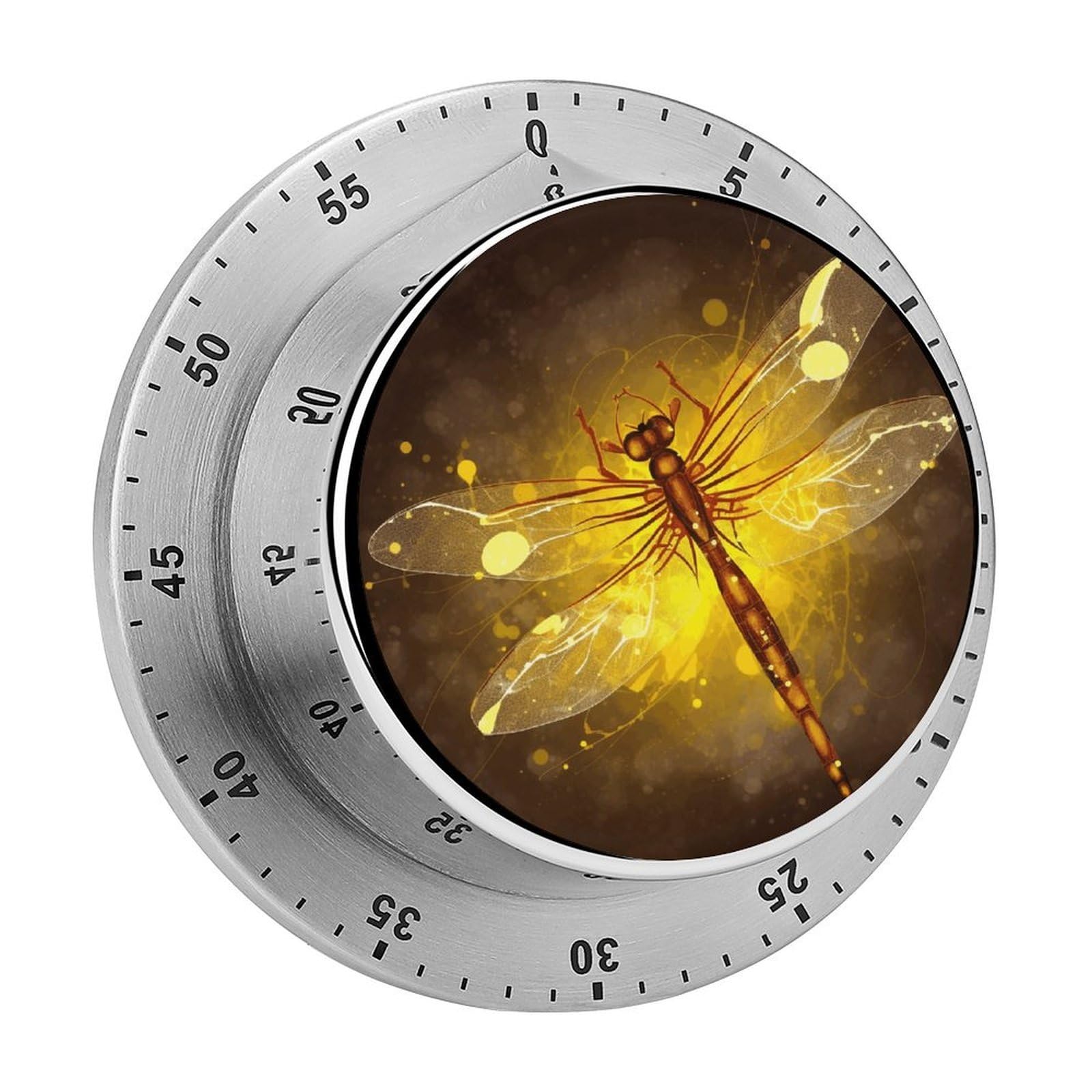 Abstract Yellow Dragonfly Visual Timer with Loud Alarm 60-Minute Kitchen Timers Exquisite Stainless Steel Body - Mechanical Desk Timer Countdown Clock for Cooking Chef Clock