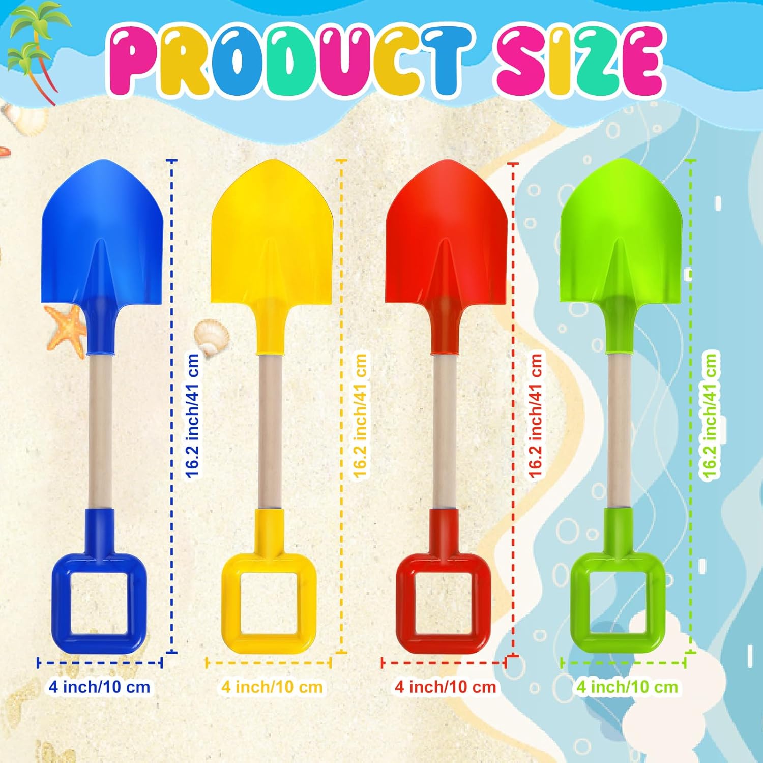Honoson 24 Pack 16 Long Beach Spades Sand Shovels Toys Gardening Tools Sets Sandbox Sturdy Scoop Durable Wood Handle ABS Plastic Spade for Garden Sand Snow Backyard Summer Favors (Bright Color)