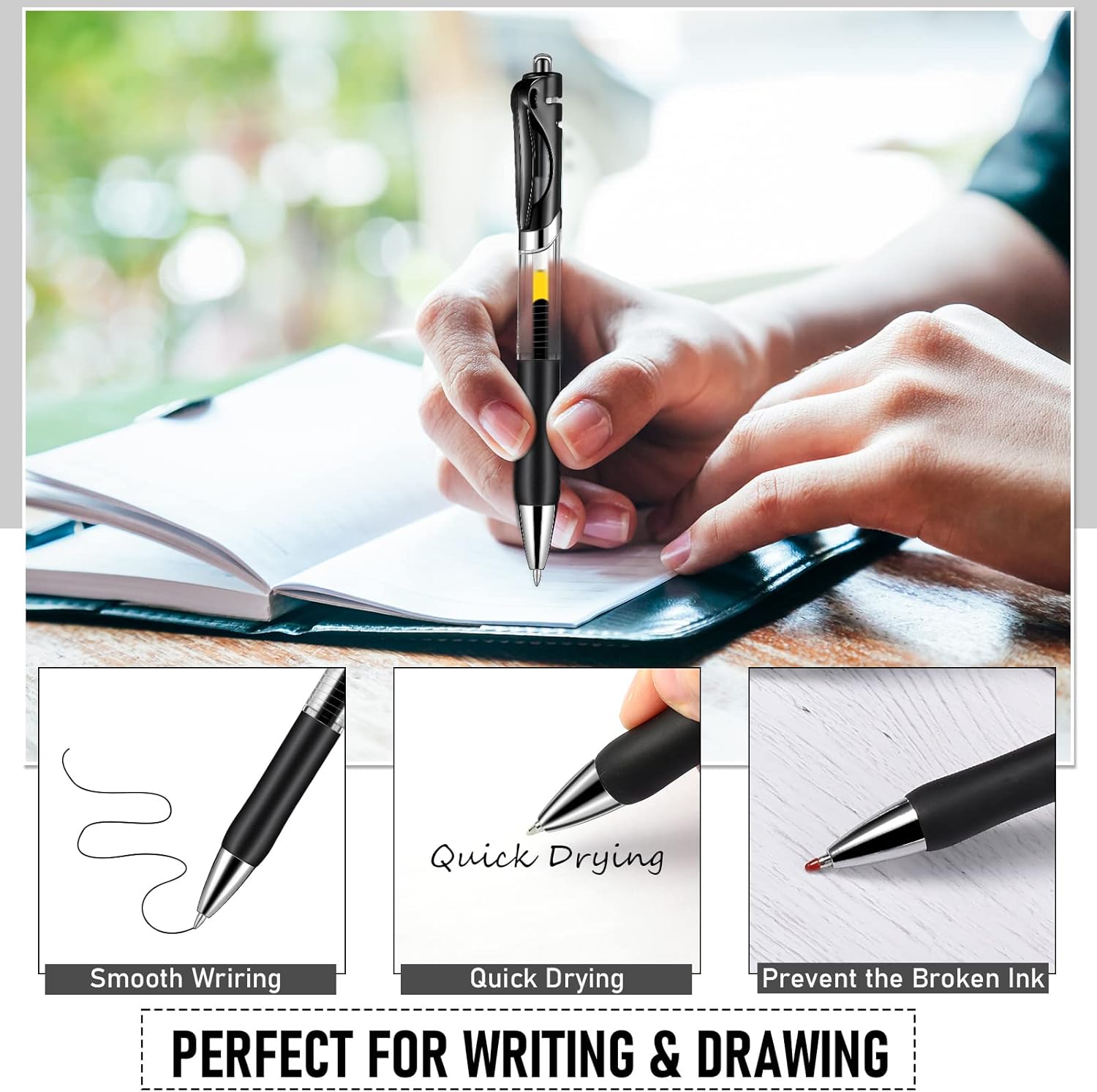 Spakon 200 Pieces Gel Pens Bulk Retractable Ink Ballpoint Pen Bulk Rolling Ball Medium Point 0.5mm Ballpoints with Soft Grip for Journal Writing Office Home(Black) - Image 5