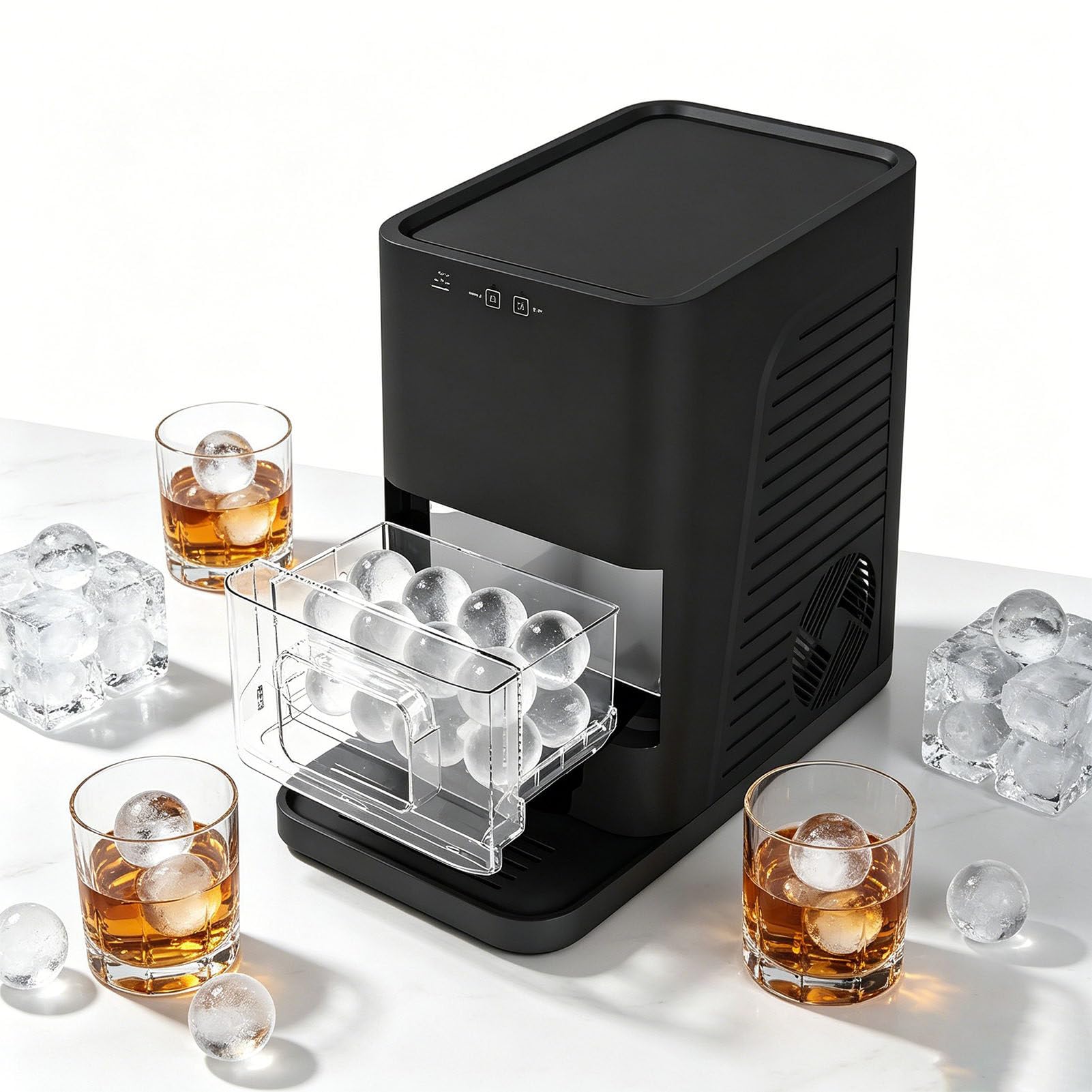 ROGHA 53mm Clear Ice Ball Maker, 2 Ice Balls in 60-90Mins Sphere Ice Maker with Self Cleaning for Whiskey, Bourbon and Cocktails Black