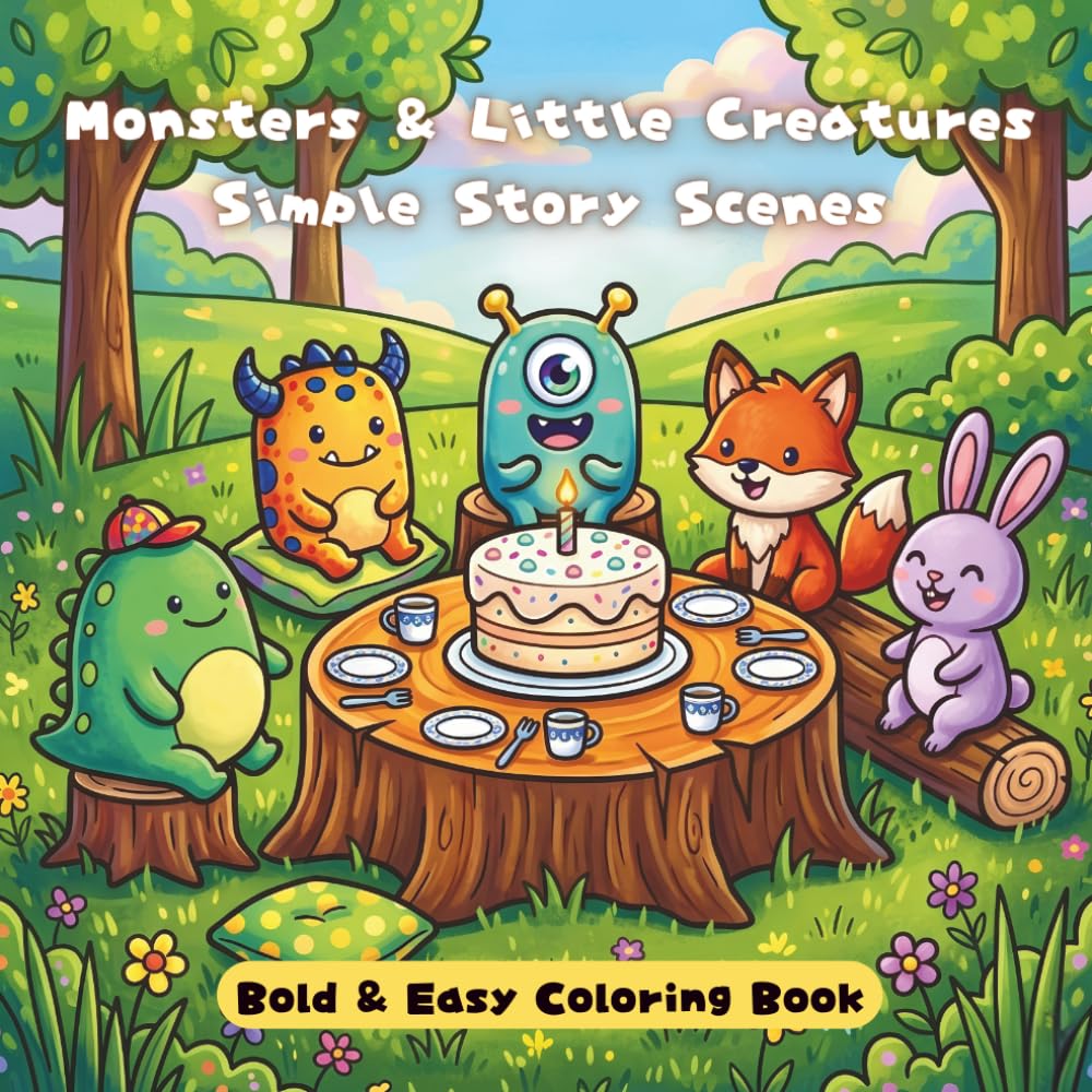 Bold & Easy Coloring Book Monsters & Little Creatures : Simple Story Scenes
