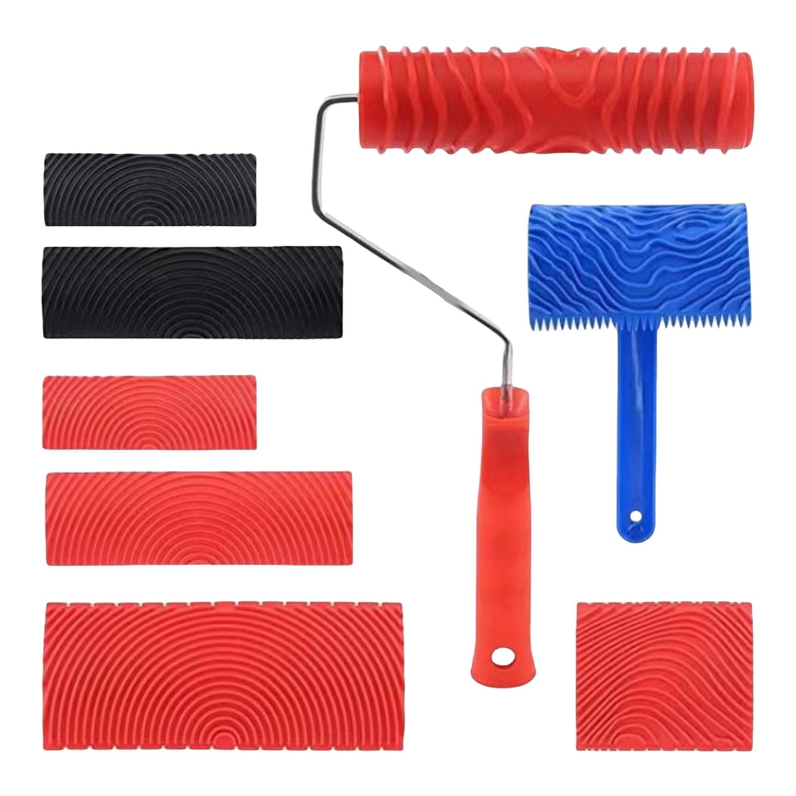 Buxuaaaa Wood Grain Multipurpose 8Pieces Paint Roller Set Featuring Sturdy Rollers For Interior Wall Applications Daily Use Painting Supplies