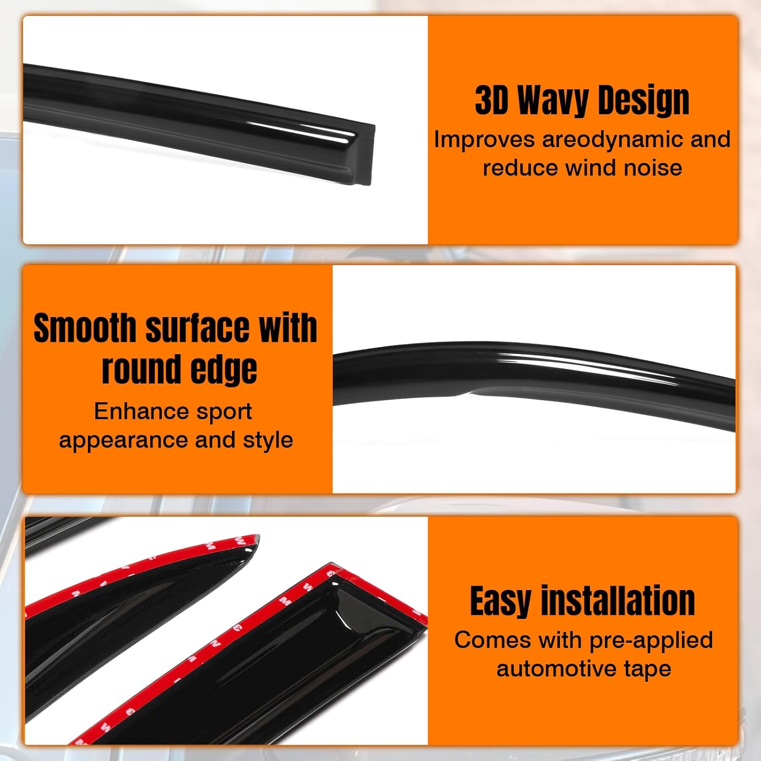 Tape on Window Visor Deflectors, Compatible with 2013-2015 Chevy Malibu & 2016 Malibu Limited, Acrylic Smoke Tinted Mug Style Window Rain Guards, Sun Wind Side Vent Visor Set, 4 PCS