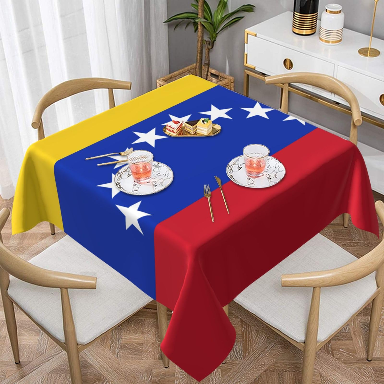 DCEHGEW Flag of Venezuela Prints Square Tablecloth 152x152 CM, Waterproof Fabric Table Cloth for Dining Table, Farmhouse Table Cover for Kitchen Dining Tabletop Decoration