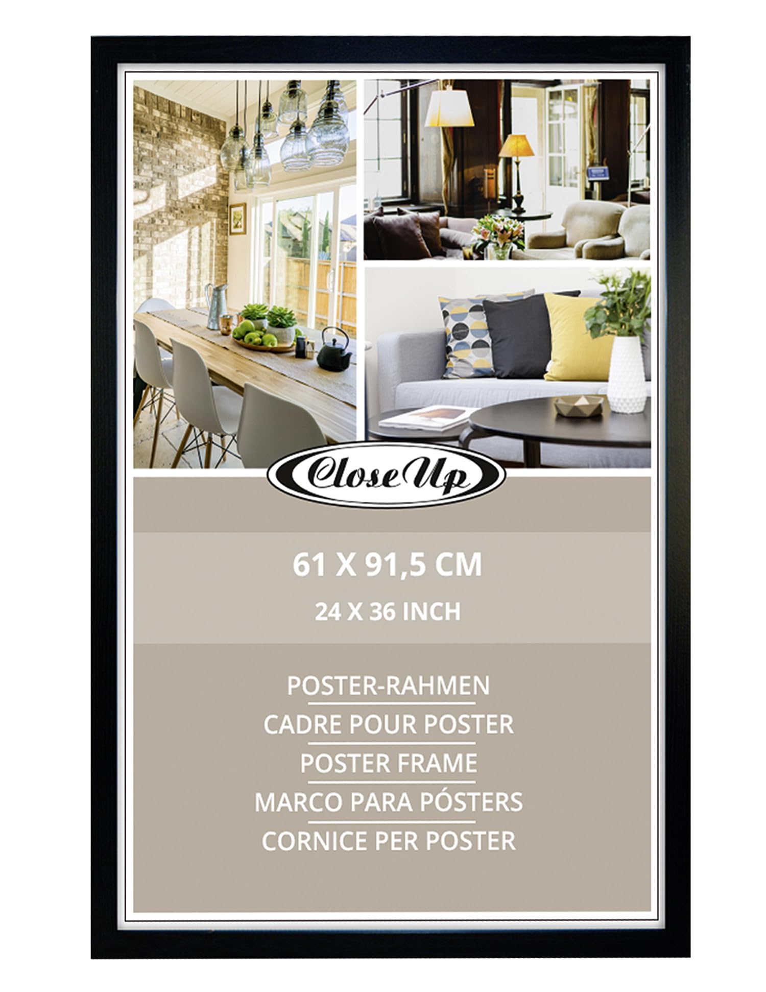 Cadre poster 61x91,5 cm bois noir anti-reflet pour affiche géante