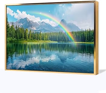 Amazon.co.jp: 絵画 山の森の湖に虹が輝いています アートパネル