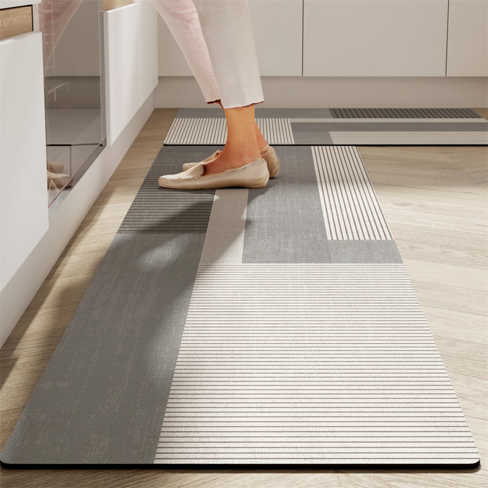 KüChenläUfer KüChenmatte 45x120cm, KüChenteppich Waschbar rutschfest, Teppich LäUfer Flur FußMatte Badematten, Wasser öL Aufnehmen Teppich KüChe Set für KüChe Wohnzimmer, Badezimmer Beige