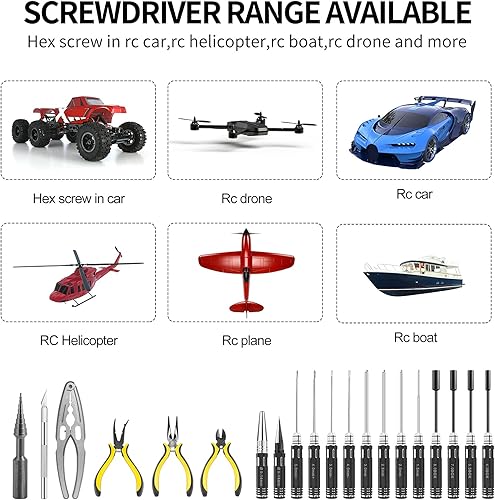 Miniatura 5 de RC Station Kit de herramientas RC 26 en 1, kit de herramientas RC para automóvil, multiherramientas RC y alicates planos, Phillips, hexagonales,
