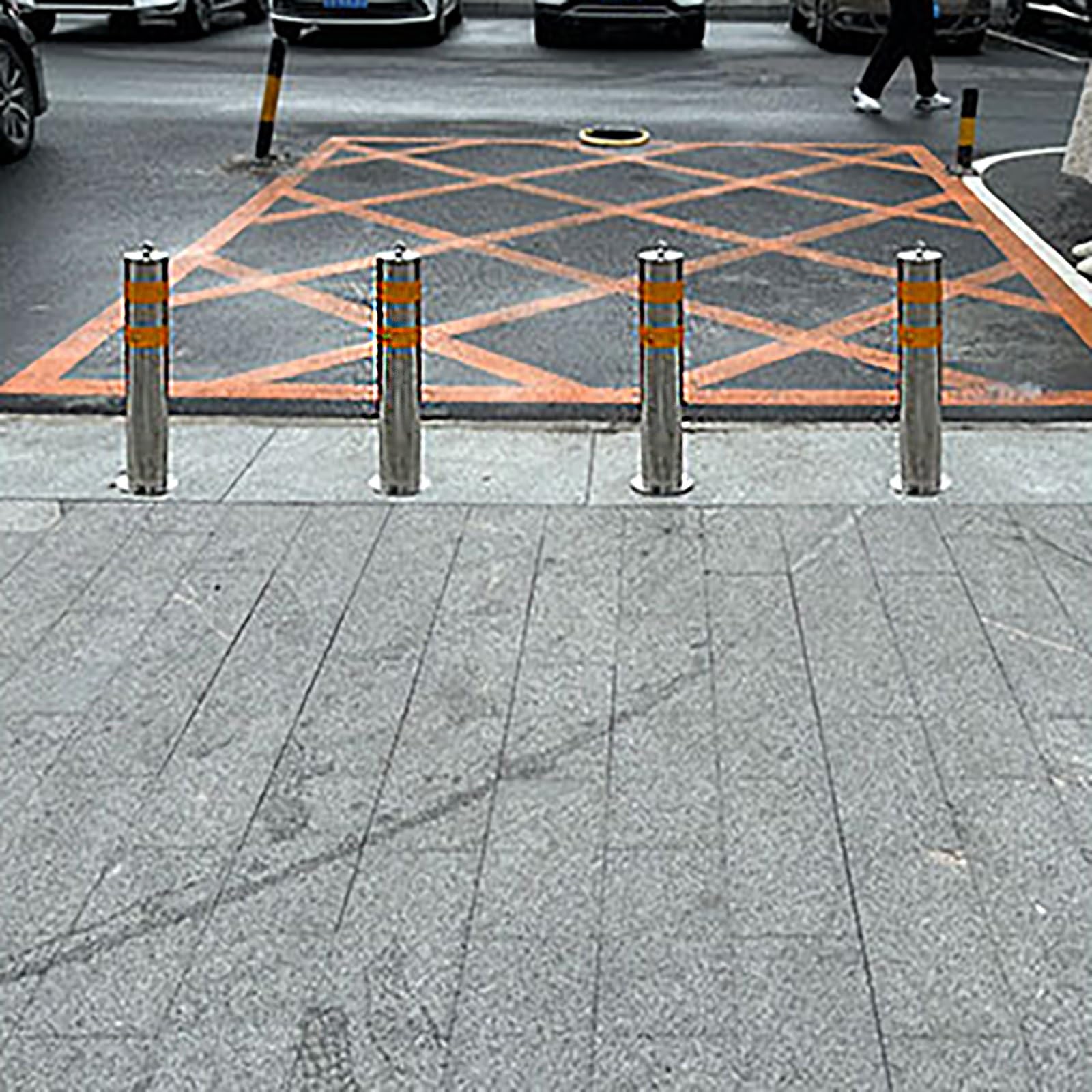 Sicherheitspoller, Absperrpfosten Mit Reflexstreifen, Parkplatzsperre Pfosten, Rammschutz-Poller, Aus Edelstahl, Geeignet Für Verkehrskontrolle Und Menschenmengenmanagement(Silver (2pcs))