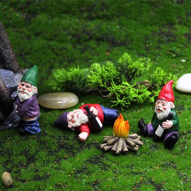 MUAMAX Miniature Garden Gnomes Fairy Garden Gnome Figurines Fairy Gardens Accessories Funny Miniature Drunk Gnomes Small Campfire Gnomes
