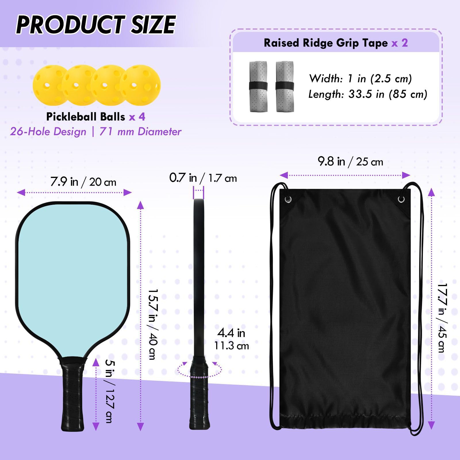 Paleta de pickleball ligera de color liso azul cielo puro