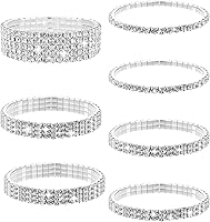 Yuomeaz 7PCS Silver Rhinestone Bracelet Set for Women - Sparkly Cubic Zirconia Bling Stackable Bracelets for Wedding Party Bridal
