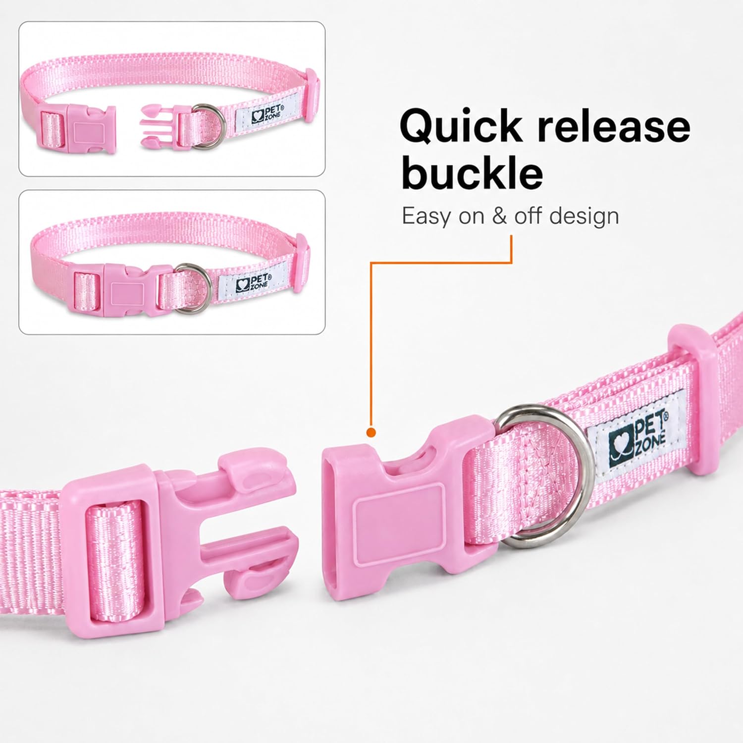 PetZone Medium Dog Collar with D-Ring, Solid Pink, 4.5", Pets up to 20 lbs image 3