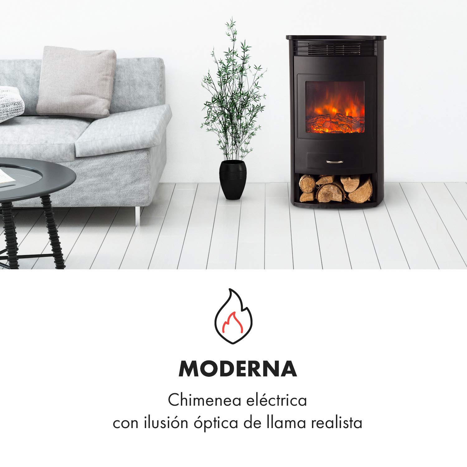 Klarstein Chimenea Electrica, Llama LED con una Potencia de 1900W y Mando a Distancia, Temporizador y Control de la Temperatura, Chimenea Interior Casa con Mando a Distancia, Estufas Interior