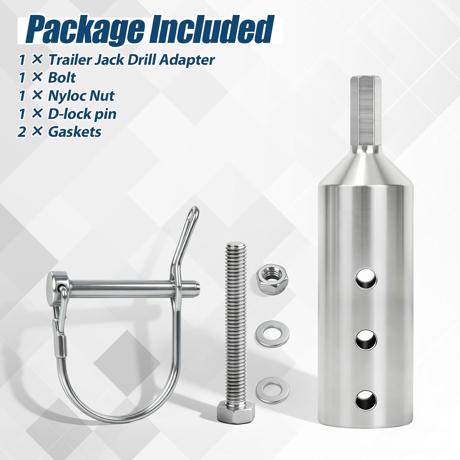 TRILVIX Trailer Jack Drill Adapter, Upgraded Thickened Stainless Steel, Fits 1 Inch Jack Drive Shafts, Dual Securing Options, Heavy Duty for RV, Camper, Dump Trailer