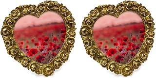 Isaac Jacobs 5x5 Gold Heart Shaped Rose Border Resin Frame, Photo Tabletop & Wall Display Hanging Display & Home Décor (5x5, Gold) (Pack of 2)