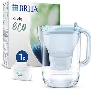 BRITA Wasserfilter-Kanne Style eco gletscherblau (2,4l) inkl. 1 MAXTRA PRO All-in-1 Kartusche nachhaltig/reduziert Kalk, Chlor & Verunreinigungen