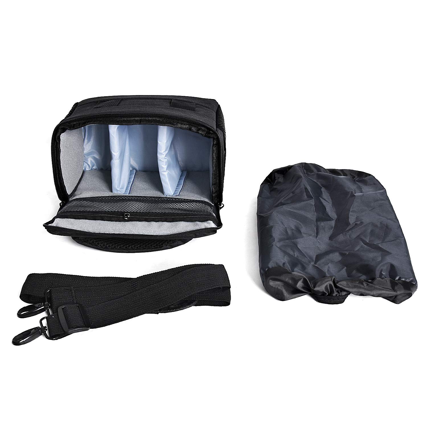 FOSOTO Bolsa Funda Cámara Réflex SLR DSLR Digital Negra de Hombro Impermeable, para 1 Cámara 1 ó 2 Lentes Accesorios para Nikon D5600 Z6 Canon EOS 1300D 700D 1200D Sony a68K FujiFilm