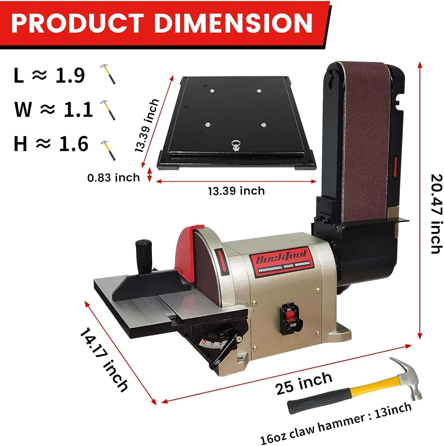 Bucktool 4 x 36 Belt and 8 Inch Disc Sander Combo, 3/4HP Direct Drive Benchtop Belt Disc Sander with Rotating Base and Dust Collection Setup for Woodworking, BD4801+RB01+hose adapter
