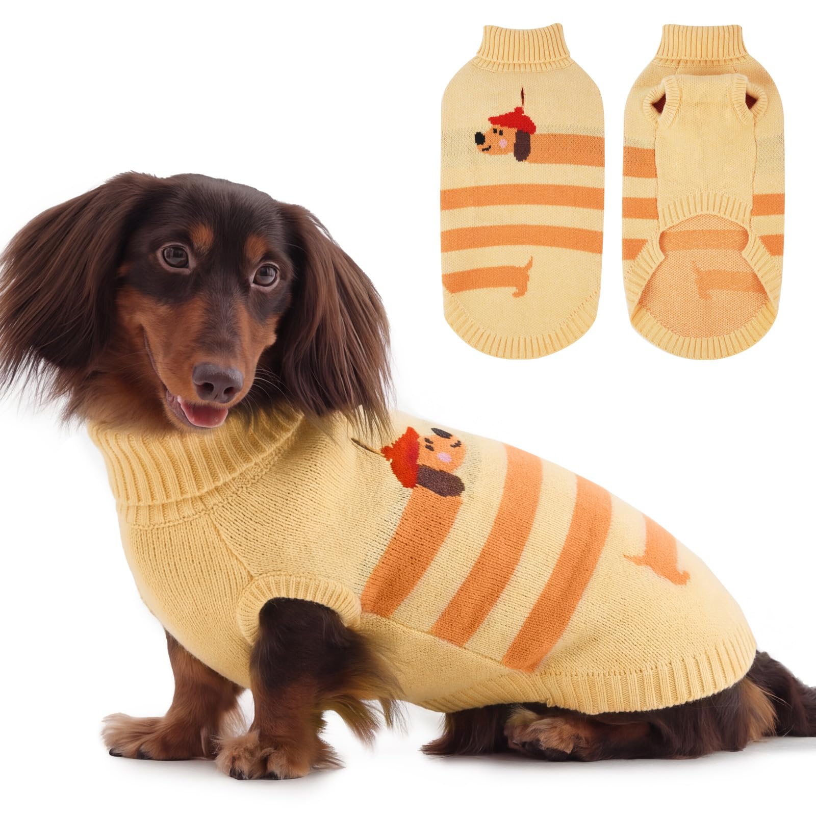 Hjyokuso Dachshund Jumper, Dachshunds Jumpers for Dogs, Sausage Dog Sweaters with High Neck, Stretch Knit Sweater for Miniature Dachshund, Puppy Clothes for Autumn Winter Walks Apricot L