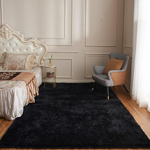 Miniatura 3 de Arbosofe Alfombras para sala de estar, alfombra de área para dormitorio, alfombra negra de 6 x 9 pulgadas, alfombra grande para sala de juegos,