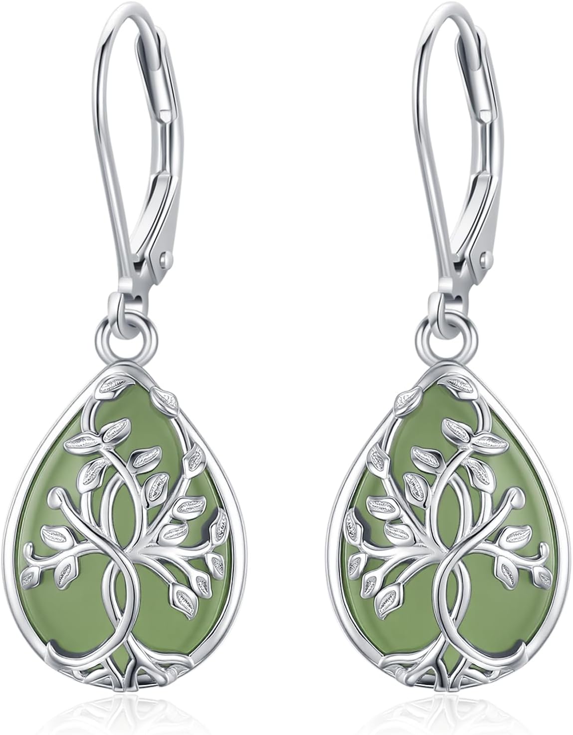 KiiKii Jade Earrings for Women 925 Sterling Silver Tree of Life/Celtic Knot/Filigree/Hummingbird/Cat Dangle Drop Earrings Jade Jewelry Gifts for Christmas Birthday