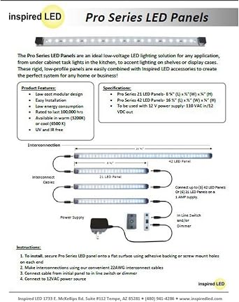 Inspired LED Super Deluxe Pro Series 21 LED Kit Under Cabinet Lighting | 24 Watt 12V DC | Pure White ~4200 K 135 lm/ft (Dimmer Optional-See B00YNQ2DAM)