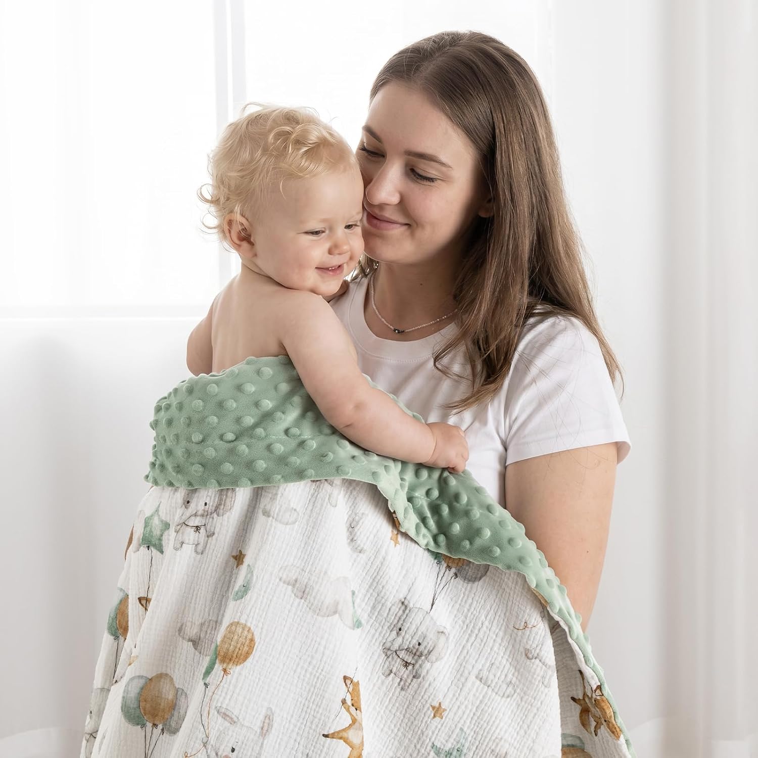 david's kids Muslin Minky Baby Blanket for Boys and Girls with Muslin Cotton Front and Dotted Fleece Backing, Breathable and Soft Lightweight Receiving Blanket for Newborns, 40x50 Inches, Elephant